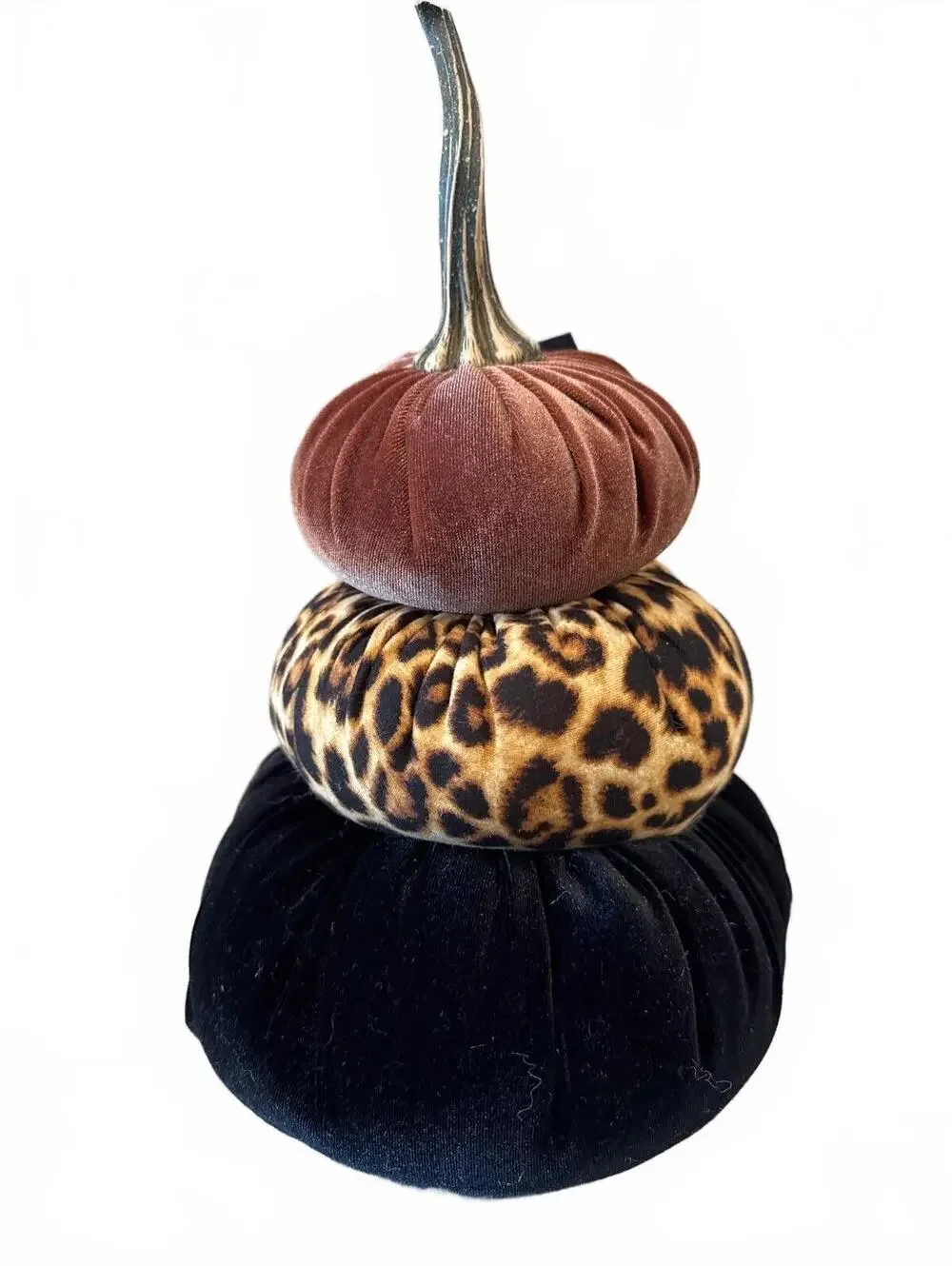 Amenity Decorative Stacked Velvet Pumpkins with Leopard Print Accent